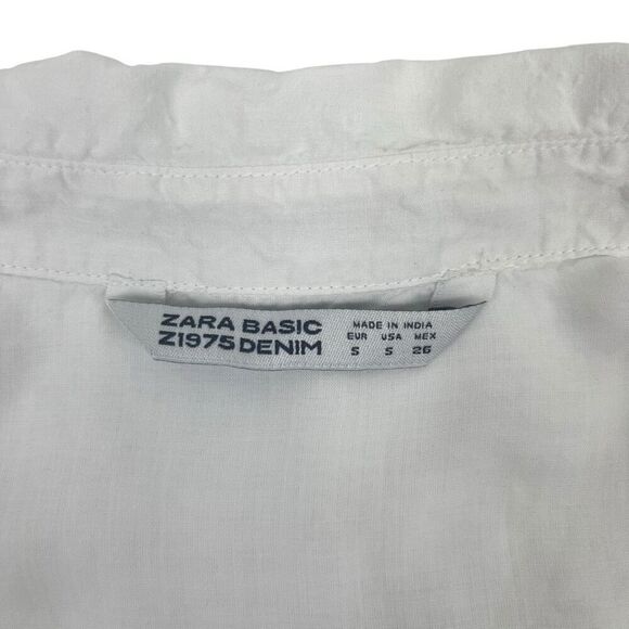 Zara Z1975 Denim Womens Chambray Long Sleeve Button Up Shirt White Size Small - Picture 13 of 14